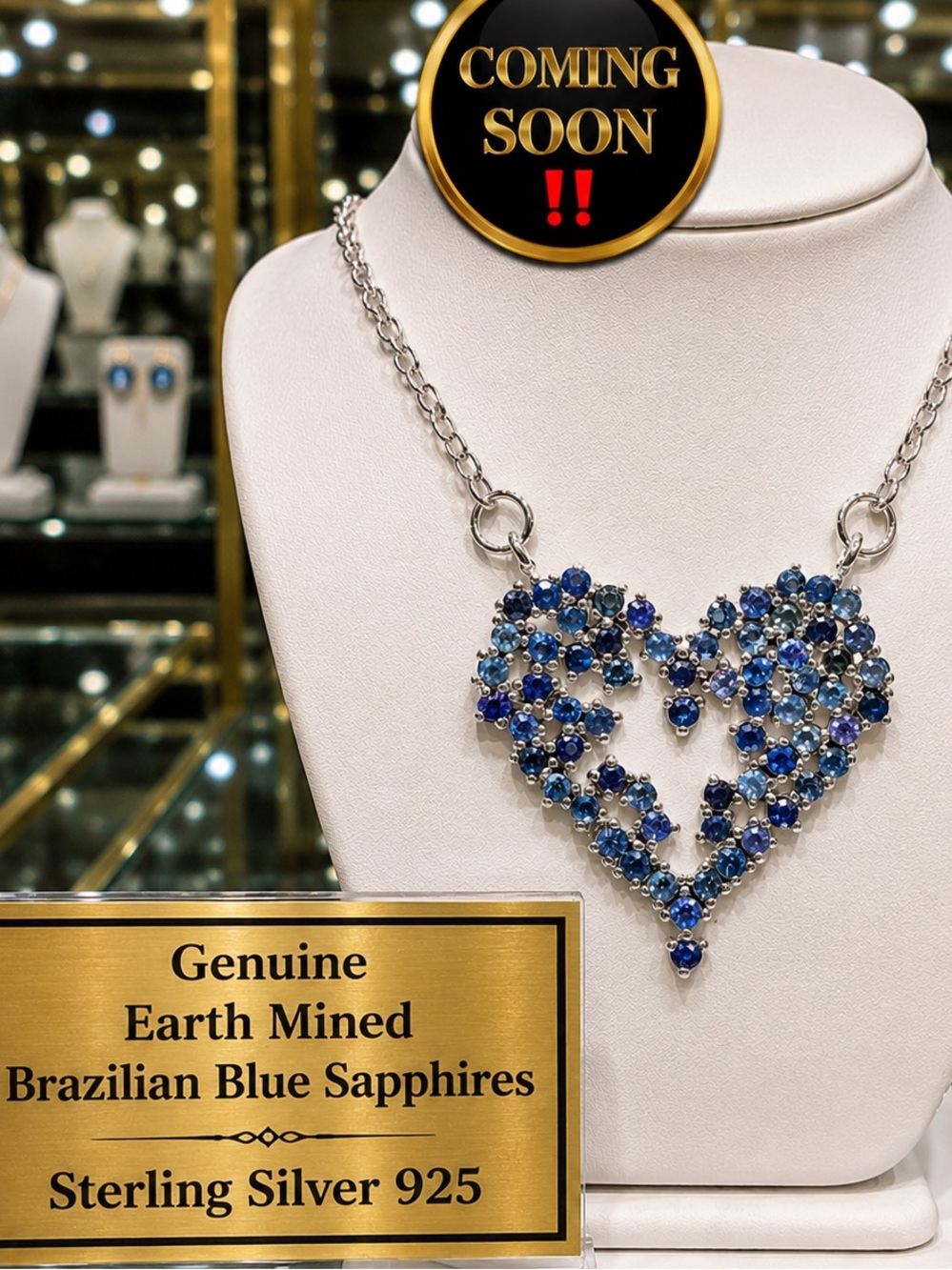 Blue Sapphire Stationary Necklace Pendant Silver 925